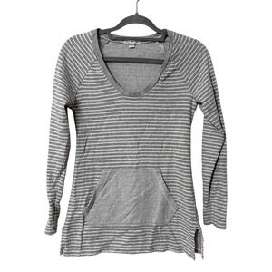 James Perse Womens 2 M Long Sleeve Striped Scoop Neck Top Grey White Minimalist